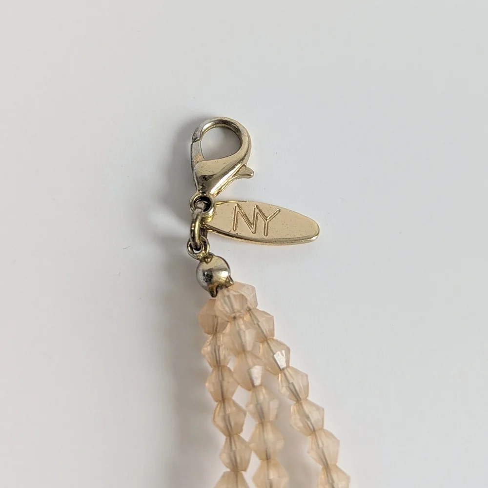 Faceted Bead Statement Necklace Gold Chain Layered Collar in Blush Pink - Picture 4 of 7